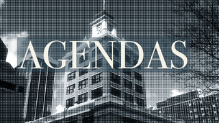 The word agendas with a stylized image of Tampa City Hall as backdrop.
