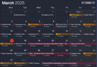 Screenshot of tampa ical events in Apple's desktop calendar program.