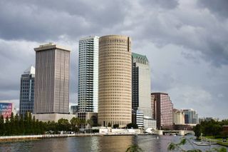View of downtown Tampa, Florida looking south down the Hillsborough River from north downtown.