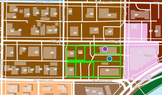 Close up of future land use map for proposed development at Swann and Magnolia in Hyde Park. Current designation is brown for R-35. To east is light purple for CMU-35. To south is tannish orange for R-10.