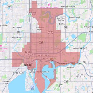 Map of Tampa with a red overlay of the city of Tampa council district 5.