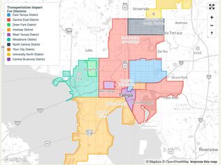 Map of city of Tampa transportation impact fee districts.